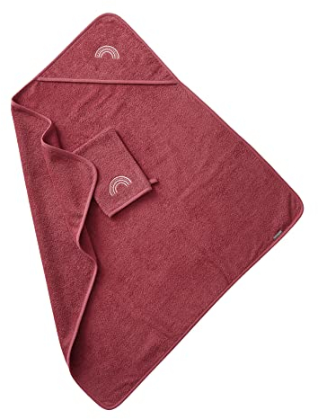 VERTBAUDET Kapuzenbadetuch + Waschhandschuh Öko-Tex®, Rosa, 80 x 80 cm