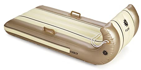 FUNBOY 52 Inflatable Toboggan Snow Sled, Champange Colored, 1-2 Person Capacity, with Grooved Rubber Base Tracks, 2 Handles, and Hand Pull Rope, Champagne Toboggan (TOBOGGAN-CHAMPAGNE)