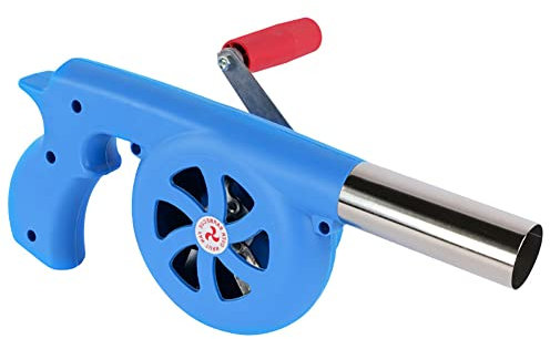 Grillgebläse mit Kurbel, Asudaro Manuelles Grillgebläse Picknick Manuelles Grillventilator Luftgebläse Kamingebläse KleinesBBQ Fan Luftgebläse für Picknick/Kamin/Bräter Herd Zubehör Blau