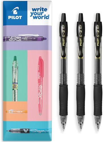 Pilot G-2 Tintenroller mit einziehbarer Gel-Tinte, 0,7 mm Spitze, 3 Stück, schwarze Tinte