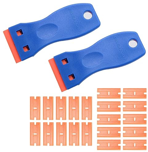 JOCXZI Verre Grattoir,bleu Vitrocéramique Plaque Grattoir avec 20 raclettes de en Plastique, pour enlever Les étiquettes, a Colle, la peintureAutocollants et décalcomanies
