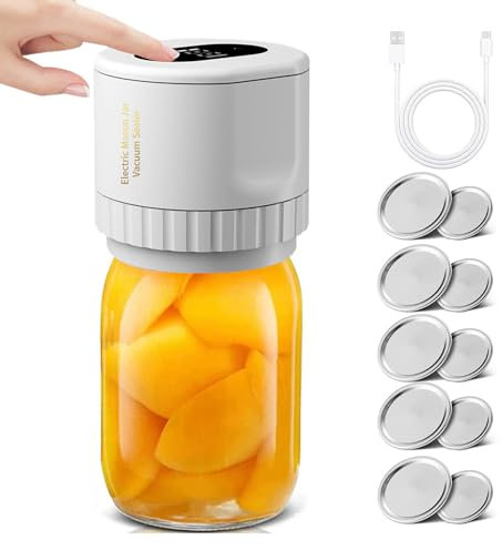 Karlak Cordless Food Vacuum Sealer Machine,Electric Mason Jar Vacuum Sealer Kit Automatic Jar Sealer Kit for Food Storage and Fermentation with Wide-Mouth and Regular-Mouth Mason Jar Lids (White)