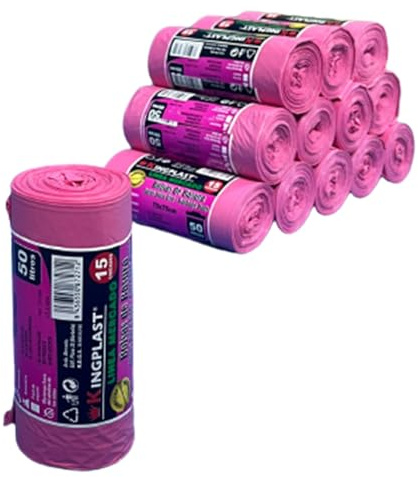 Almericorp Bolsa de basura Fucsia 70x75 de 50 litros, autocierre, paquete 15 unidades (10)