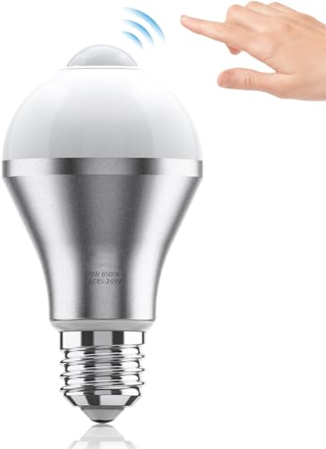 Otufan Dusk To Dawn Light Bulbs,A19 9W Sensor LED Bulb Auto on Off Photocell Detector 3000K Warm White E27 Security Lighting for Indoor Outdoor for Porch Garage Patio Front Door