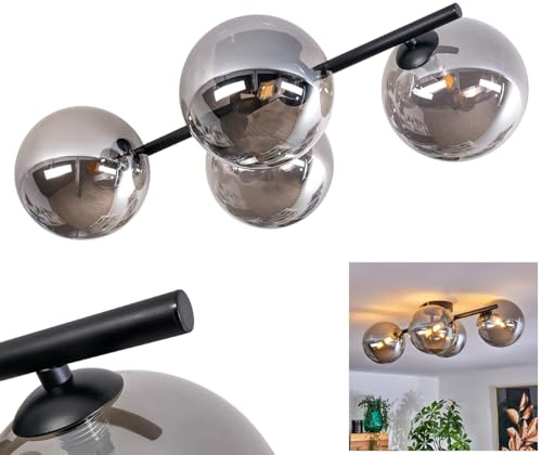 HOFSTEIN Deckenleuchte Chehalis, 4-flammige Deckenlampe aus Metall/Glas in Schwarz/Rauchfarben, moderne Leuchte im Retro/Vintage-Design, Ø Schirme 15 cm, G9, Esszimmer, Schlafzimmer, Wohnzimmer, Küche