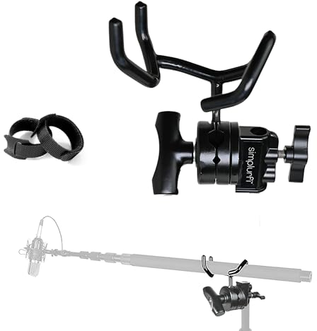 Simplurfi Microphone Boom Pole Mounting Kit with Cradle and 2.5-inch Grip Head - Sturdy Metal Holder for C-Stands and Mic Stands - Audio Recording and Boompole Support - black