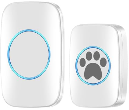 DONGKER Haustiere Kabellose Trainingsglocken, Drahtlose Hundeklingel/Katzenklingel Buzzer, IP44 Wasserdicht Türglocke mit 60 Klingeltöne und 5 Stufen Einstellbare Lautstärke für Hunde und Katzen