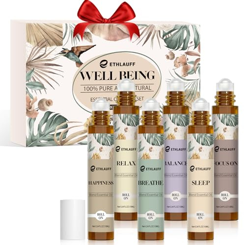Essential Oils Roll On Set - (Relax, Sleep, Breathe, Focus on) Aromatherapy Oil with Roller Ball, Essential Oils for Skin - Self Care Gift for Women