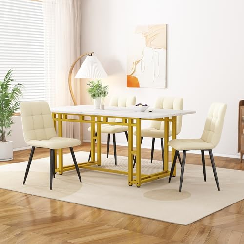 NNJN 120x70x74cm Leichter Luxus Esstisch,(1-St), Gestell aus Metall Rechteckiger Esstisch aus Moderner Küchentisch mit Metallbeinen für Esszimmer Wohnzimmer (Golden Tischbeine)