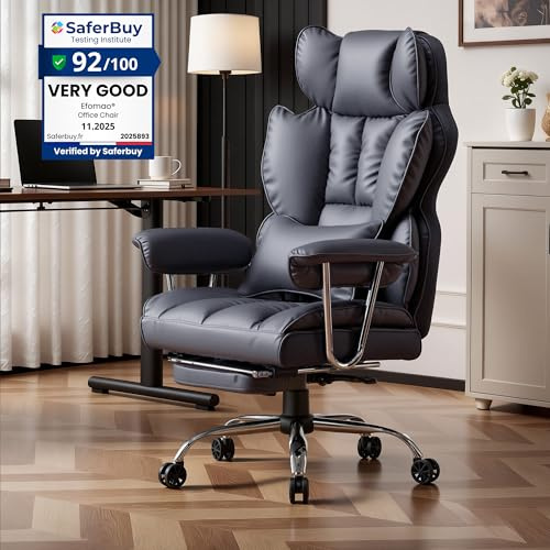 Efomao ergonomisk kontorsstol i PU-läder, stor och hög skrivbordsstol 200 kg, justerbar datorstol med hög rygg, fotstöd och ländryggsstöd