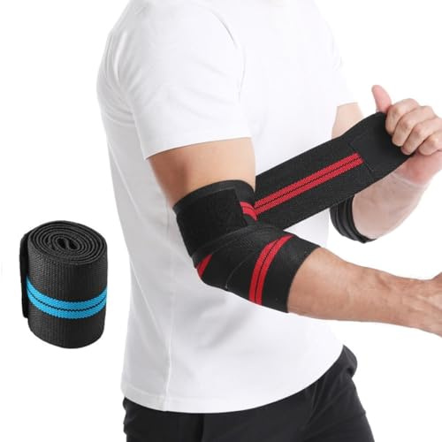 König Design Armbågsbandage med kardborreband I armbågsbandage för tennisarm och golfarm I armbågsbandage kvinnor och män, armband 120 x 8 cm (blå)