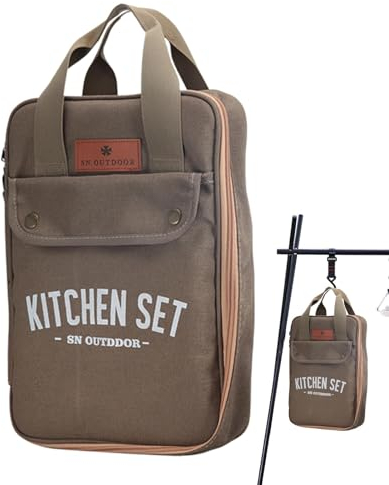 Ensemble d'ustensiles de cuisine, sac à ustensiles de camping | 8 ustensiles de cuisine en acier inoxydable – Organiseur de cuisine portable en métal pour la randonnée, la cuisine en plein air