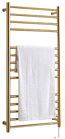 OZBMA Scaldasalviette Elettrico a Parete, scaldasalviette Elettrico da 14 Bar Color Oro, radiatore scaldasalviette in Acciaio Inox 304, salvaspazio, 1100X520x120mm (cablato) (collegato)