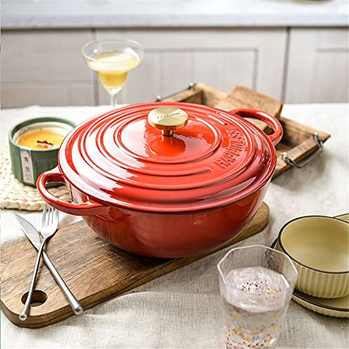 Sartén de hierro fundido esmaltado - Cacerola cubierta con tapa - Sartén de utensilios de cocina esmaltados de cerámica con asas dobles, apta para horno Retención de calor superior antiadherente