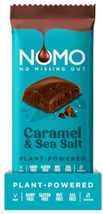 NOMO Caramel & Sea Salt Plant-Powered Vegan Chocolate Bars, 85g, Pack of 12, Dairy Free, Gluten Free, Nut Free, Egg Free