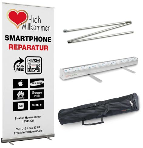 Rollup Banner 85 cm x 200 cm SMARTPHONE REPARATUR inkl. Display, Halterung, Boden und Gestaltung