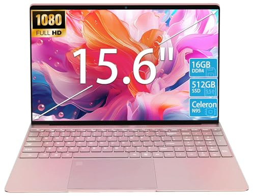KurieTim 15.6 Laptop Computer, N95 Processor, 16GB RAM 512GB PCIe SSD | 4C4T, Up to 3.4GHz, FHD Display, Backlit Keyboard, Fingerprint, Students Business Gaming Laptop PC Win11 Pro OS, Rose Gold