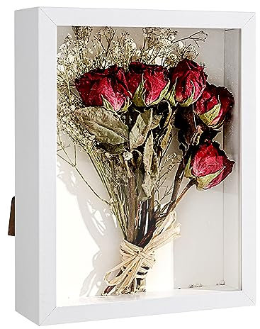 YHNDECO Cornice portafoto 3D, 15 x 20 cm, profonda, in legno, per riempire 3D, scatola profonda con vetro per arazzo o desktop, regali di ricordo di famiglia (venature del legno bianco)