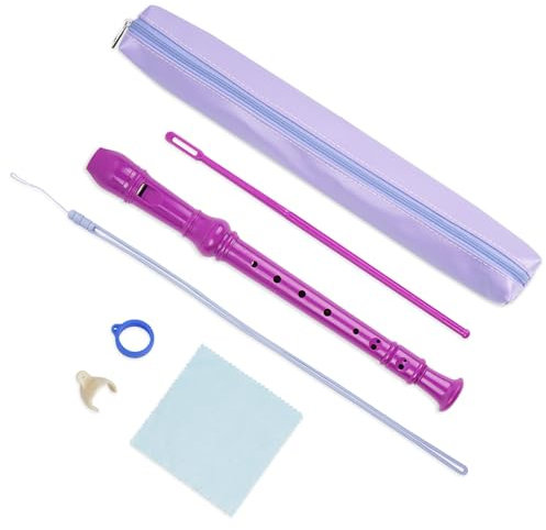 Mtzmy Blockflöte für Kinder Anfänger Sopran Deutsche Griffweise, 8-Loch Flöte für Erwachsene, Recorder mit Etui,Reinigungsstift und Bedienungsanleitung(6-Lila)