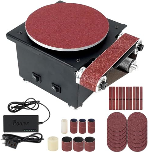 Band und Tellerschleifer, Elektrischer Bandschleifer Einstellbarer Geschwindigkeit, Durchmesser Schleiftellers 150mm, Bandschleifer Lieferung mit 10 Blatt Schleifpapier und 10 Schleifbändern