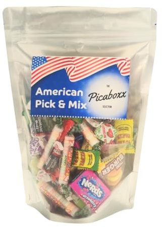Picaboxx | 41 Pieces of Pick & Mix American Sweets | American Sweets Gift Pouch | Mystery Treats Bag | Collection of American Candy | Sweet Treat Hamper | Candy Selection Pack