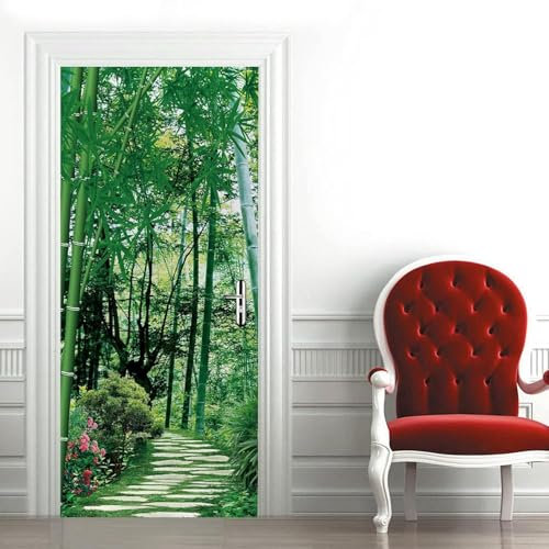 Tizhweqo Türtapete Selbstklebend 80x200 Gartenpark Türfolie Türposter Bambus Fototapete Türklebefolie Wandbild Türaufkleber Wandtapete 3D Effekt für Wohnzimmer Schlafzimmer Küche a3800