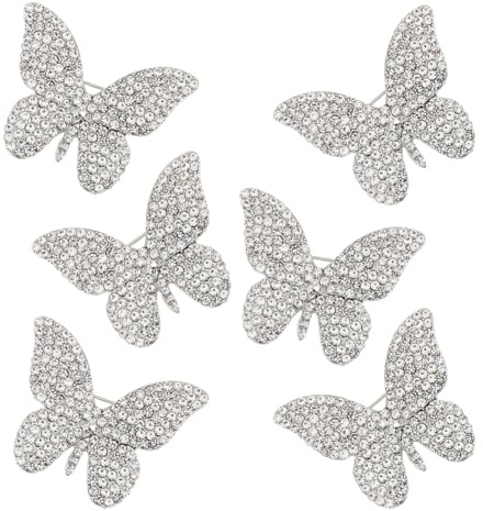 SUPERFINDINGS 6 Broche Papillon en Argent en Alliage de Strass Broche Papillon en Métal Broche Animal en Cristal Broche Papillon pour Cadeau de Fête des Mères de Saint Valentin