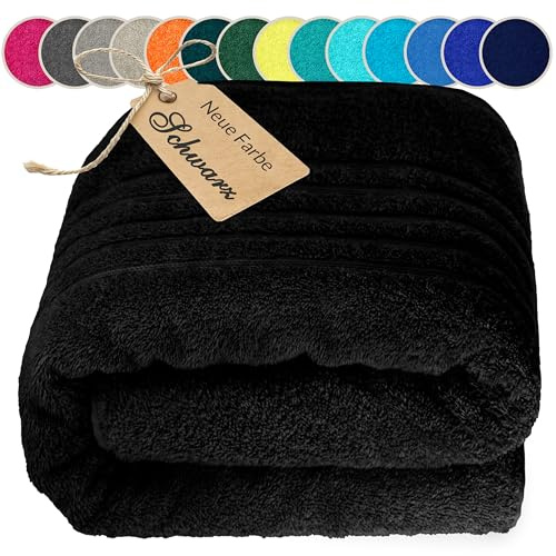 Lashuma Saunahandtuch London extra langes Saunatuch 80x220 cm Schwarz | 500 g/m² Frottee aus 100% Baumwolle, flauschig & saugstark. Ideales Liegetuch für Sauna, Garten- & Poolliege