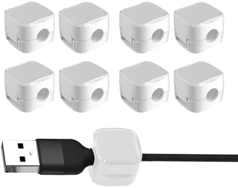 Magnetic Cable Organizer Clips 8-Pack | Strong Adhesive Desk Cable Management Holders for Phone Charging Cables, Office Supplies, Kitchen Appliances, Nightstands, and More | 7mm (White)