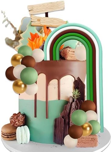 Grüne braune Kugeln, Kuchendekoration, grüner Regenbogen-Kuchendekoration, Camping, Jagd, Angeln, Geburtstagsparty-Dekorationen für Ruhestand, Abschied, Geburtstagsparty, Zubehör