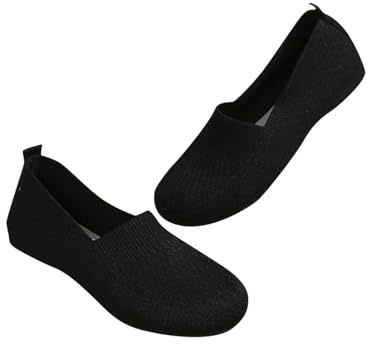 Women's Foldable Ballerina Walking Shoes Clearance Slip On Flats Shoe Ladies Flat Pumps Casual Work Office Comfortable Cute Loafers Round Toe Sandals Breathable Knitted Loafer Arch Support Trainers