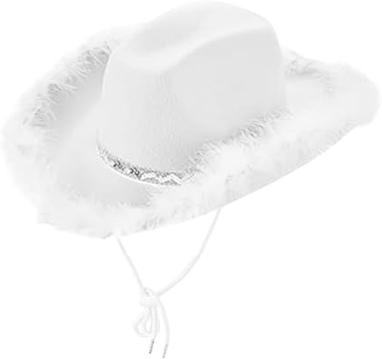 Amagogo Feather Cowgirl Hat kreativer Cowboyhut für Frauen zur Partybevorzugung Rollenspiele, Weiß