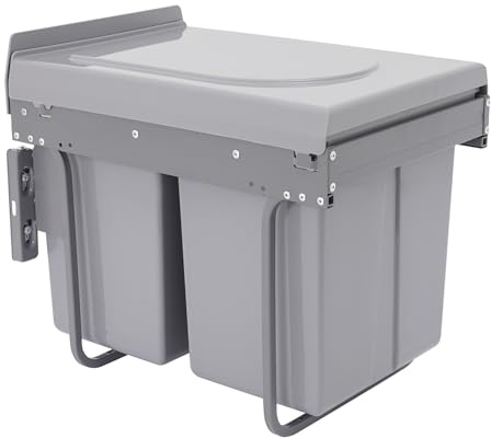 Kaichenyt Poubelle double extensible, 20 l, avec mécanisme de rail coulissant, installation facile, pour restaurants, 49 x 35 x 43 cm, grise