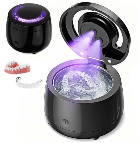 Zilo Pod Dental, Ultrasonic Retainer Cleaner, 48kHz Ultrasonic Denture Cleaner Machine, 220mL Dental Cleaning Pod, Portable Ultrasonic Cleaner for Dentures, Mouth Guards, Braces, Jewelry (Black)