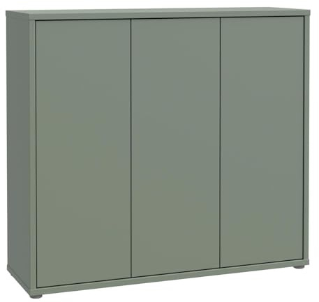 Forte Alice Springs Schuhschrank 100 110, moderner Flurschrank mit 3 Türen und 8 Einlegeböden, Holzwerkstoff, Salbei, 109,2 cm breit x 99,1 cm hoch x 34,9 cm tief