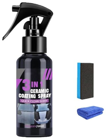 High Protection Fast Nano Ceramic Coating Spray, Auto Keramik Beschichtungs Spray, 3-In-1-Schnelllackspray For Autos Mit Hohem Schutz, Auto-Nano-Beschichtungsspray mit Schwamm und Tuch (100ml)