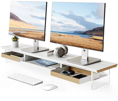 Fenge Support Ecran PC, 108cm, Acrylique, Ordinateur Moniteur TV, Blanc