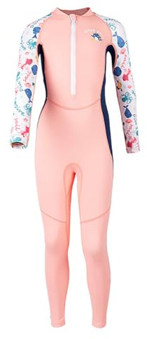 B,M,Muta Intera per Bambina con Maniche Lunghe e Cerniera Frontale, Protezione Solare UPF 50+, Costume Rash Guard per Nuoto, Snorkeling, Immersioni