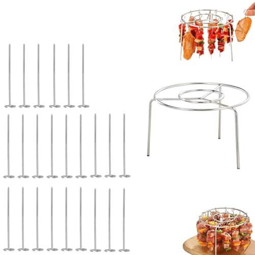 DEEguess Griglia per Friggitrice Ad Aria, Spiedini Verticali per Kebab, in Acciaio Inox con Supporto Rotondo Multifunzionale per Kebab, Perfetto per Barbecue E Cucina Domestica,Twenty-Four