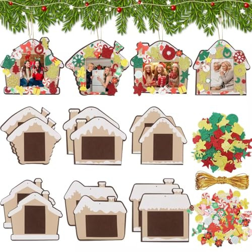 Weihnachten Fotorahmen Bastelset, 12 Stück Bilderrahmen Weihnachten Filz zum Aufhängen Christbaumanhänger, Weihnachtsbaumschmuck, Weihnachtsbaum Anhänger, Weihnachtsdeko DIY Christbaumschmuck Basteln