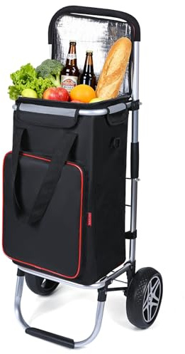 YEAUPE PRO Carrello Spesa Pieghevole 3 in 1 con Compartimento Isotermico - Capacità 50L, Carico Massimo 25kg - Ruote Silenziose, Impermeabile, Facile da Montare e Trasportare - Rosso