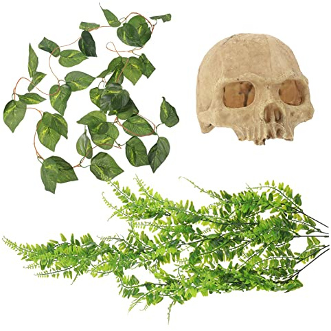 Toyvian Cachette Reptile Décorative Résistante à Usure pour Terrarium de Plantes Artificielles Suspendues avec Lianes et Vertes pour Habitat de Lézards et Autres Reptiles