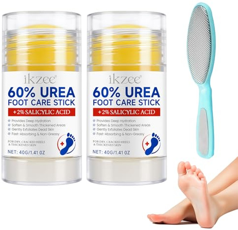 2 Flaschen Urea Creme 60 prozent, 40g Hydrating and Anti-Cracking Foot Cream, Fußreparaturcreme für Sehr Trockene, raue und Rissige Haut, Fusscreme Mit Urea Mit Blaues Fußpeeling-Tool