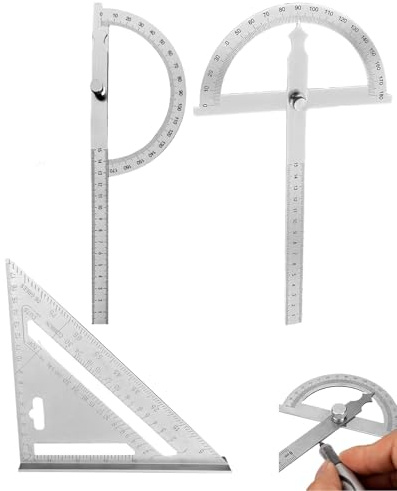 Donvuka 3 Stück Winkelmesser Metall 0-180°, Dreieckiges Lineal, Winkellehre Edelstahl mit Feststellschraube & Lineal-Skala, Verstellbarer Winkel Gradmesser für Tischler, Schule(150mm)