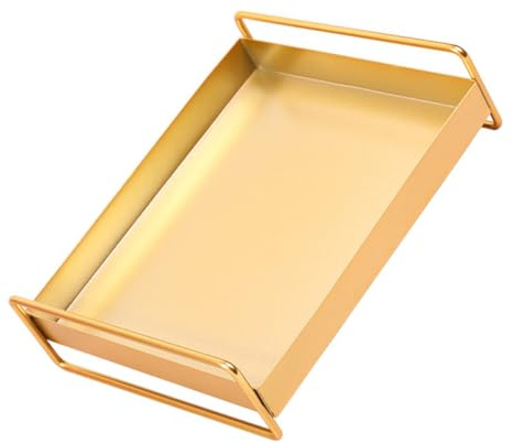 Housoutil Plateau de Rangement Multifonctionnel en Métal Doré Grand Format Panier Décoratif pour Bureau et Maison Porte-Accessoires pour Bijoux Cosmétiques et Objets Divers