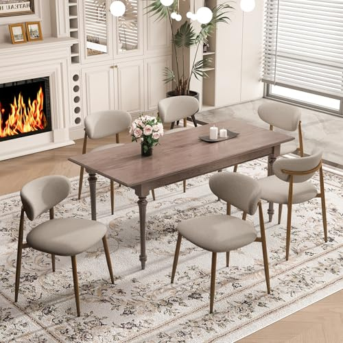 MALOL Dining Chairs Set of 6, Curved Back Kitchen Room Chairs with Metal Legs and Anti Slip Pads, Upholstered Dining Chair for Home and Restaurant, Camel