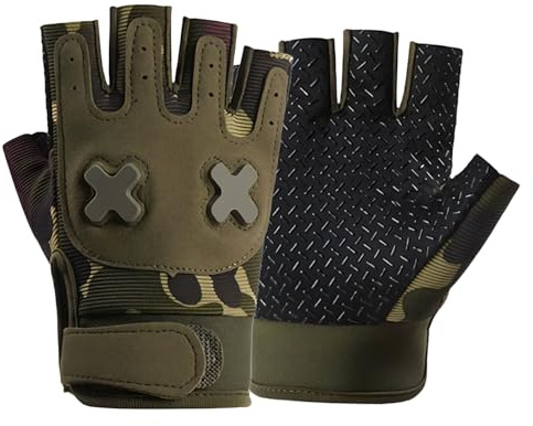 Mecmbj Fahrradhandschuhe Kinder, Halbfinger Reithandschuhe Kinder für Jungen und Mädchen im Alter von 8 bis 12 Jahren, rutschfest, Atmungsaktiv, Fahrrad Handschuhe für Outdoor-Aktivitäten(Camouflage)