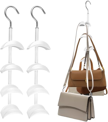 2 Stück Handtaschen Aufbewahrung, Handtaschenhalter mit 360 Grad Drehbar | Taschen Aufbewahrung, Multifunktional Taschenständer mit 4 Großen Haken, für Handtaschen, Krawatten, Schals, Tücher (Weiß)
