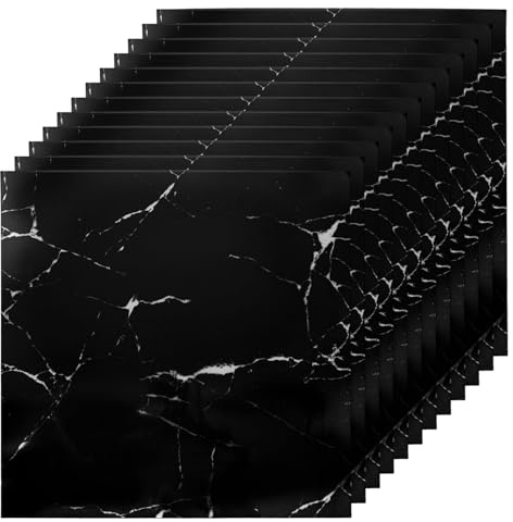 SUNNYNEST 40PCS Marble Effect Self Adhesive Floor Tiles 30 x 30 cm, Waterproof Vinyl Flooring Peel and Stick, Non-Slip Easy Install Stick-On Tiles for Kitchen, Bathroom, Living Room (Black)