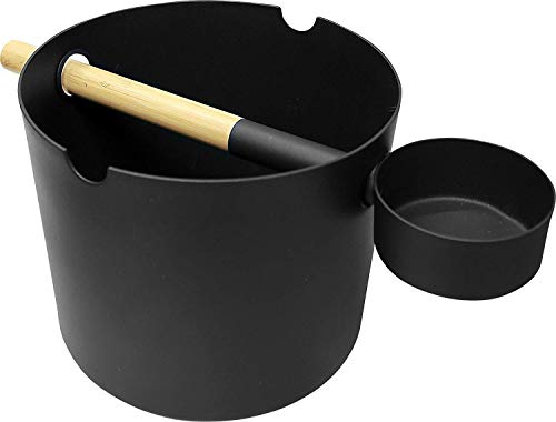 KOLO aus Finnland – “Kiulu & Kauha” Designerset Saunakübel & Kelle aus Aluminium/Bambus, schwarz
